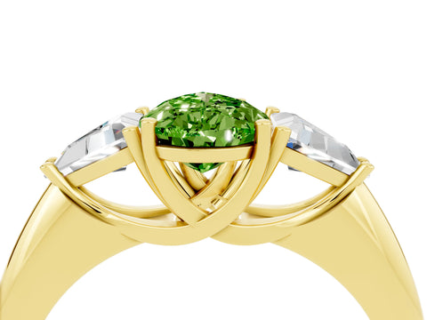 Yellow gold Three-Stone Pear Cut Cut Diamond Ring with Trillion Side Stones and Four-Prong Setting_4