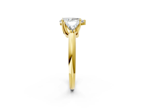 Yellow gold Three-Stone Pear Cut Cut Diamond Ring with Trillion Side Stones and Four-Prong Setting