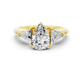 Yellow gold Three-Stone Pear Cut Cut Diamond Ring with Trillion Side Stones and Four-Prong Setting