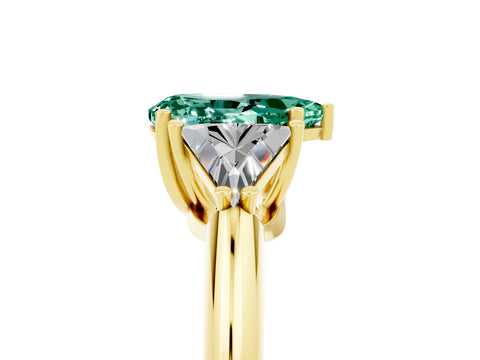 Yellow gold Three-Stone Pear Cut Cut Diamond Ring with Trillion Side Stones and Four-Prong Setting_5