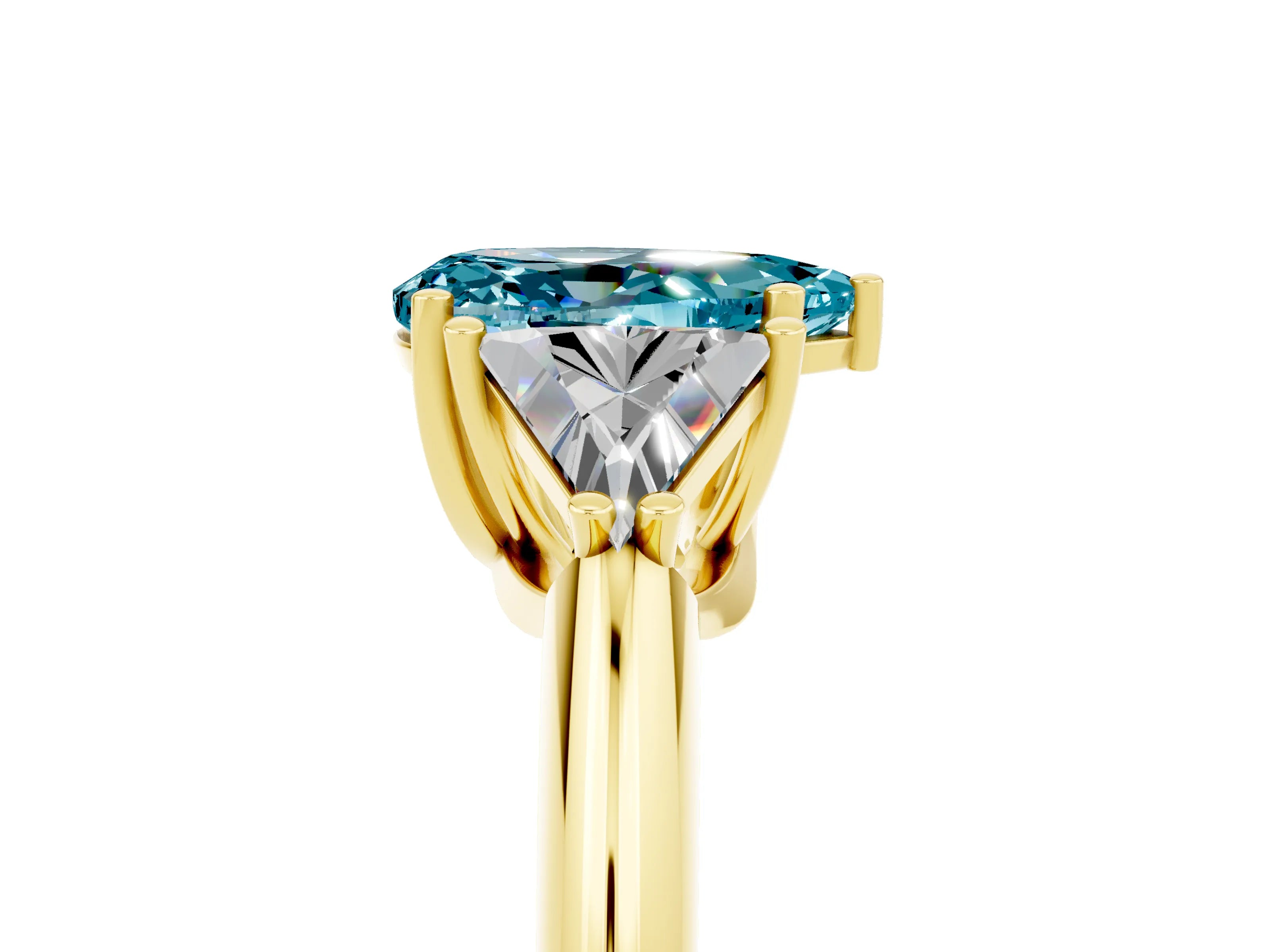 Yellow gold Three-Stone Pear Cut Cut Diamond Ring with Trillion Side Stones and Four-Prong Setting_5