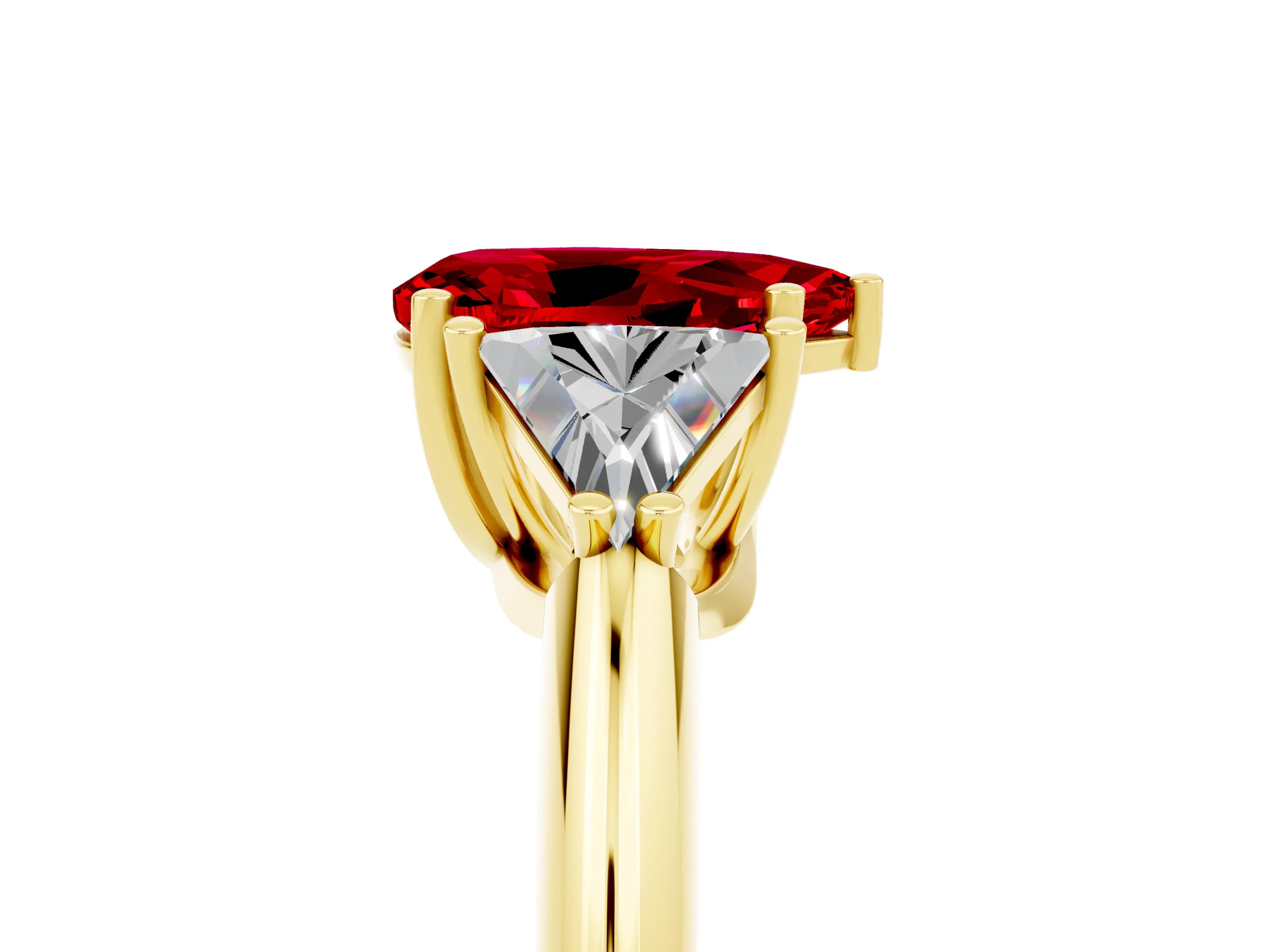 Yellow gold Three-Stone Pear Cut Cut Diamond Ring with Trillion Side Stones and Four-Prong Setting_5
