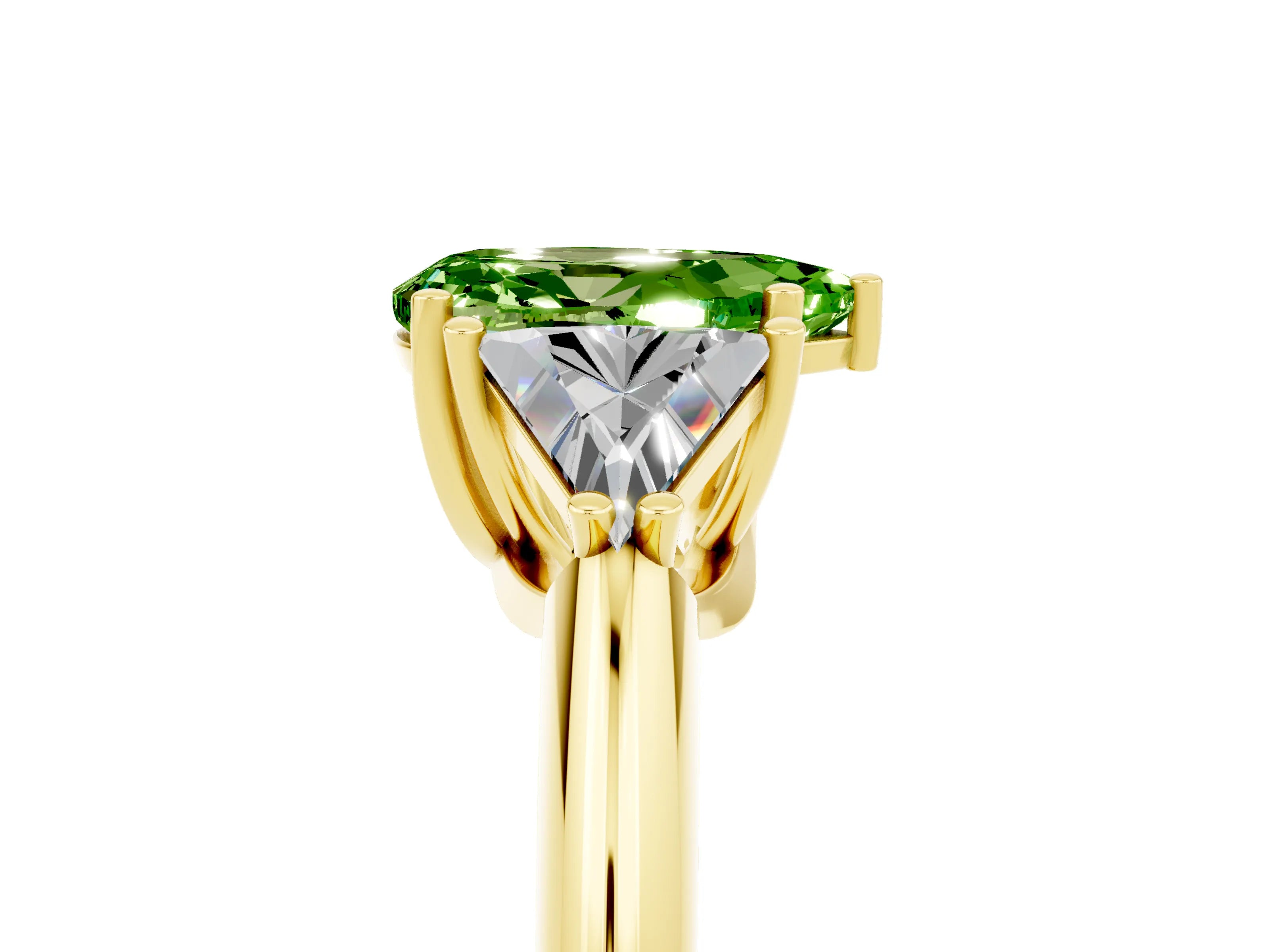 Yellow gold Three-Stone Pear Cut Cut Diamond Ring with Trillion Side Stones and Four-Prong Setting_5