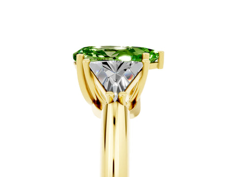 Yellow gold Three-Stone Pear Cut Cut Diamond Ring with Trillion Side Stones and Four-Prong Setting_5