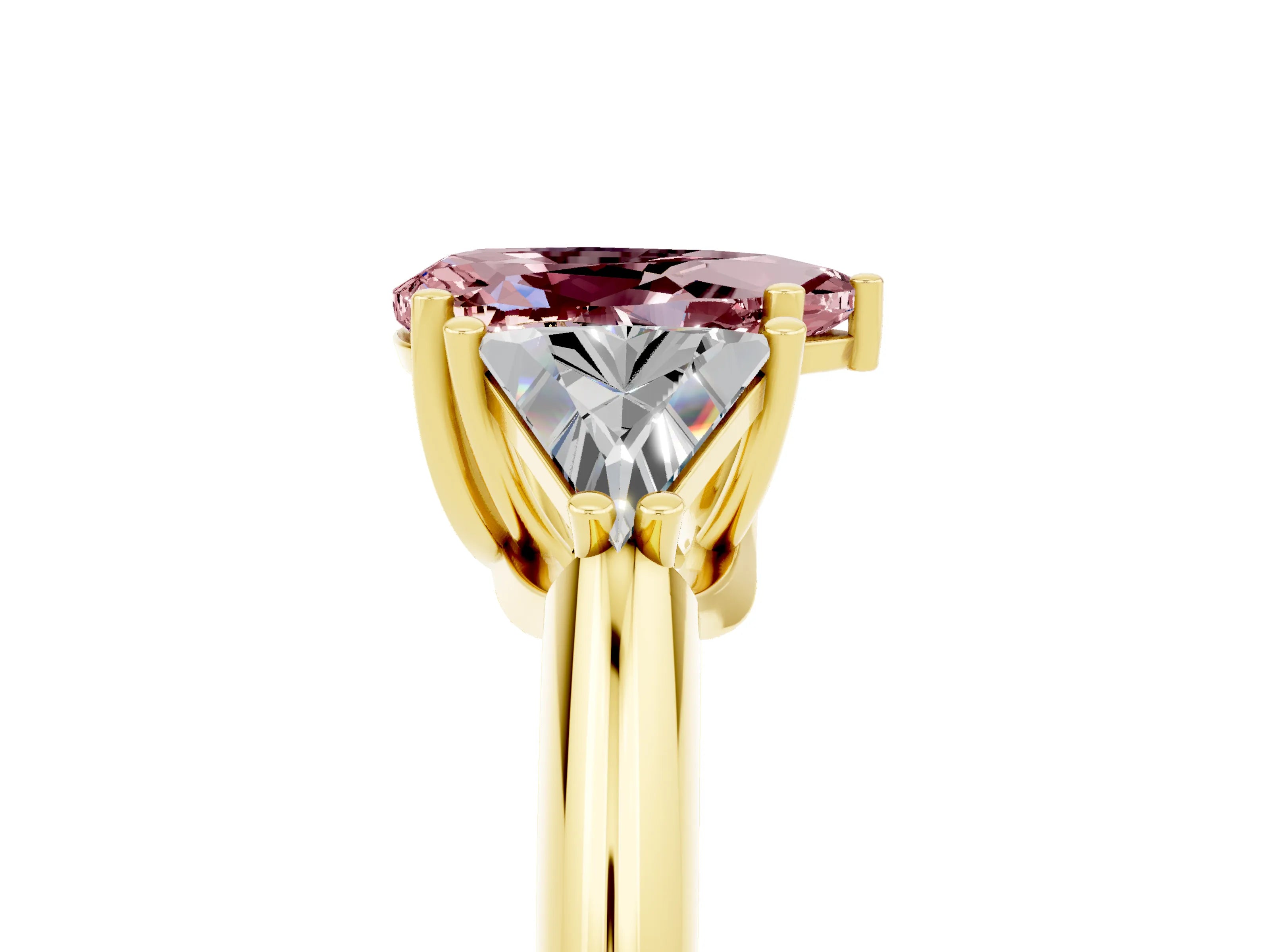 Yellow gold Three-Stone Pear Cut Cut Diamond Ring with Trillion Side Stones and Four-Prong Setting_5