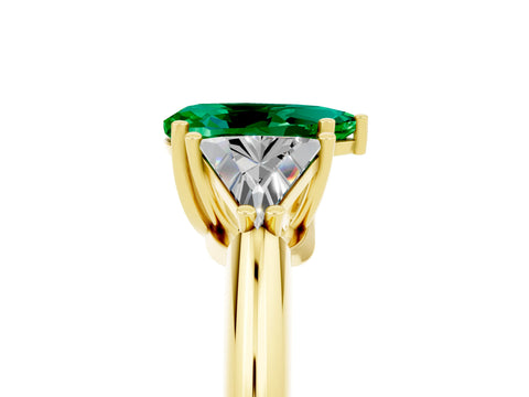 Yellow gold Three-Stone Pear Cut Cut Diamond Ring with Trillion Side Stones and Four-Prong Setting_5