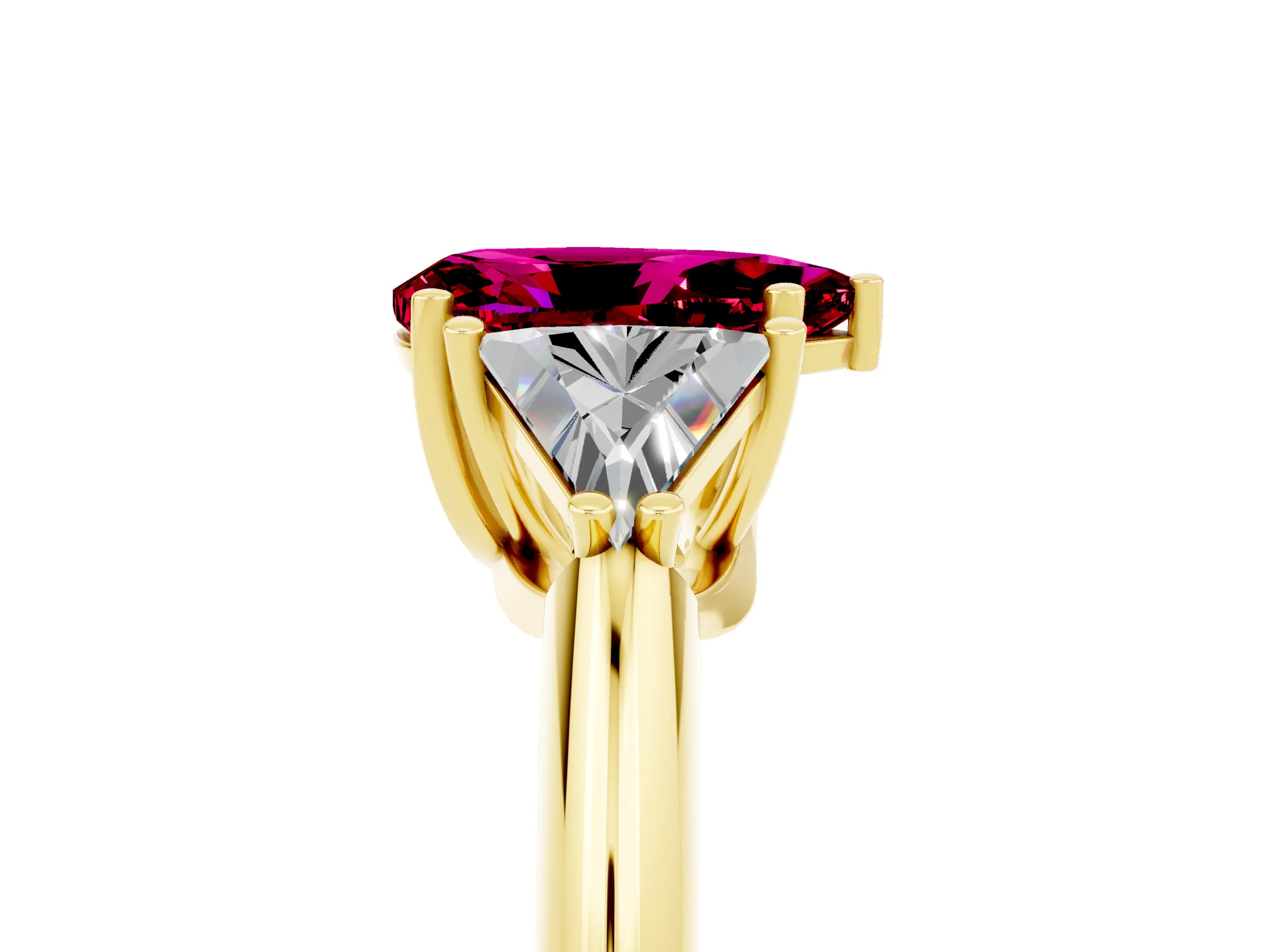 Yellow gold Three-Stone Pear Cut Cut Diamond Ring with Trillion Side Stones and Four-Prong Setting_5