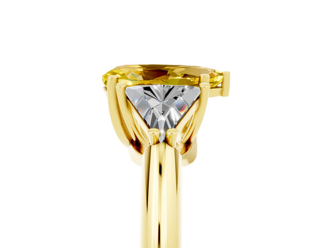 Yellow gold Three-Stone Pear Cut Cut Diamond Ring with Trillion Side Stones and Four-Prong Setting_5