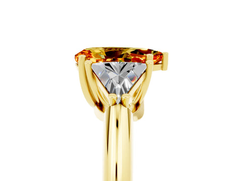 Yellow gold Three-Stone Pear Cut Cut Diamond Ring with Trillion Side Stones and Four-Prong Setting_5