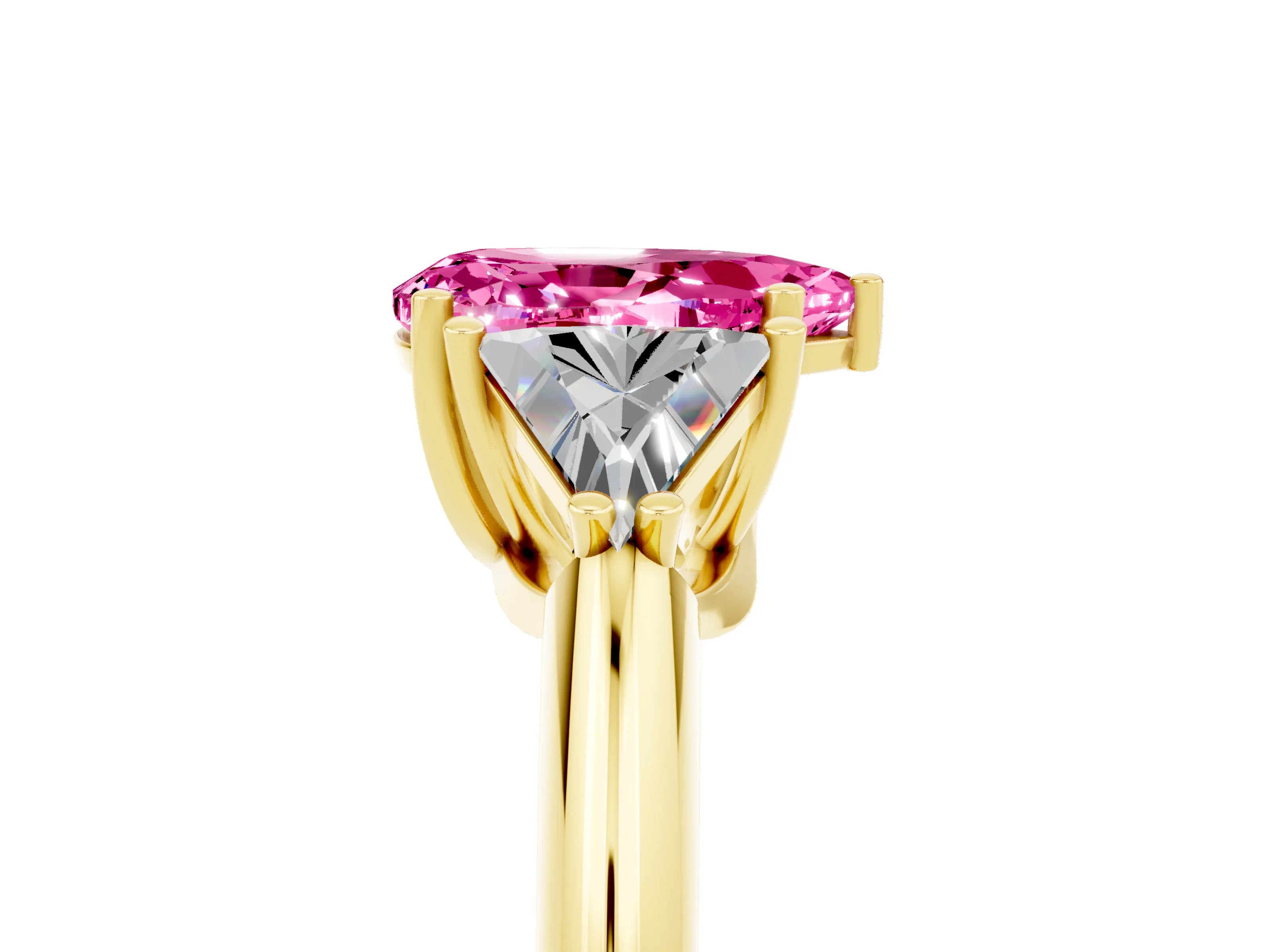 Yellow gold Three-Stone Pear Cut Cut Diamond Ring with Trillion Side Stones and Four-Prong Setting_5
