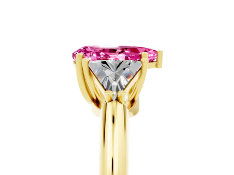 Yellow gold Three-Stone Pear Cut Cut Diamond Ring with Trillion Side Stones and Four-Prong Setting_5