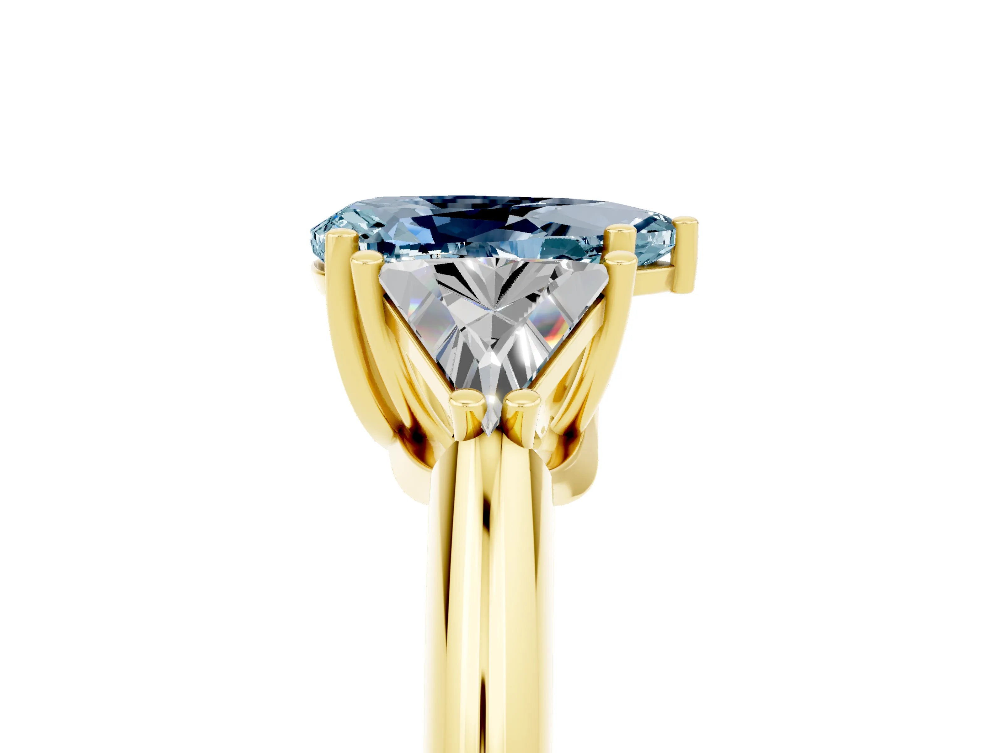 Yellow gold Three-Stone Pear Cut Cut Diamond Ring with Trillion Side Stones and Four-Prong Setting_5