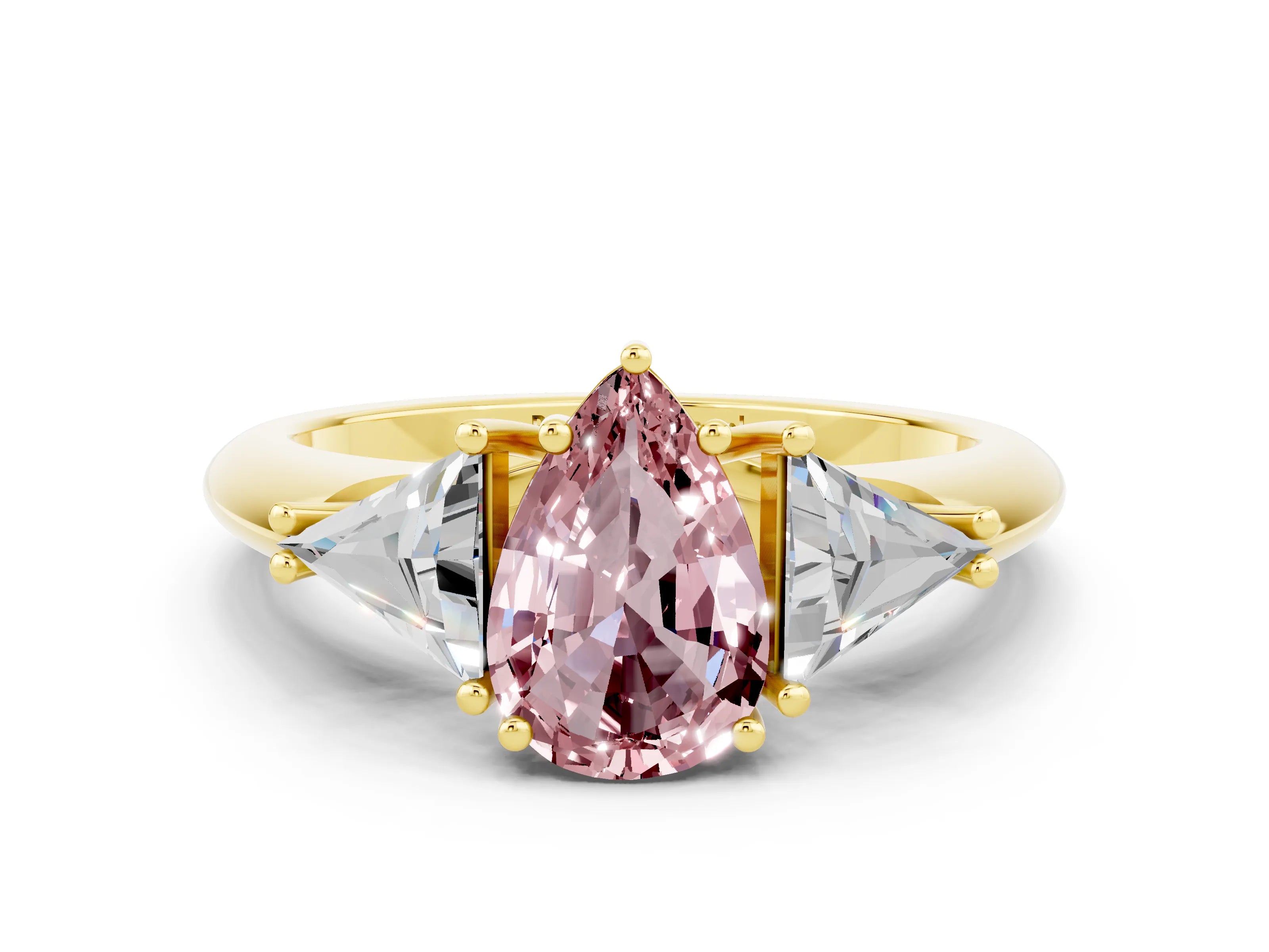 Yellow gold Three-Stone Pear Cut Cut Diamond Ring with Trillion Side Stones and Four-Prong Setting