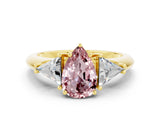 Yellow gold Three-Stone Pear Cut Cut Diamond Ring with Trillion Side Stones and Four-Prong Setting