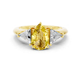 Yellow gold Three-Stone Pear Cut Cut Diamond Ring with Trillion Side Stones and Four-Prong Setting