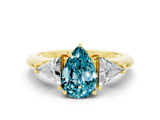 Yellow gold Three-Stone Pear Cut Cut Diamond Ring with Trillion Side Stones and Four-Prong Setting