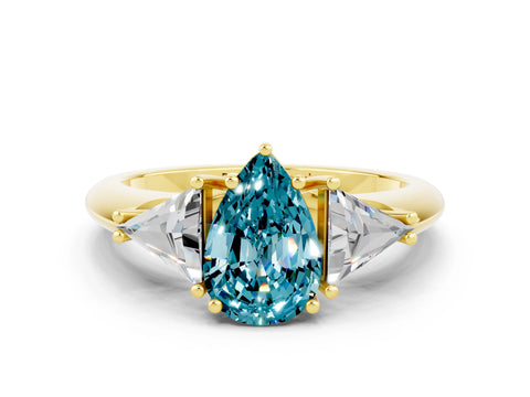 Yellow gold Three-Stone Pear Cut Cut Diamond Ring with Trillion Side Stones and Four-Prong Setting