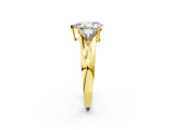 Yellow gold Three-Stone Pear Cut Cut Diamond Ring with Trillion Side Stones on a Split Shank Band_11