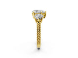 Yellow gold Three-Stone Pear Cut Cut Milgrain Band Prong Setting Ring_15
