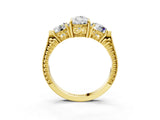 Yellow gold Three-Stone Pear Cut Cut Milgrain Band Prong Setting Ring_16