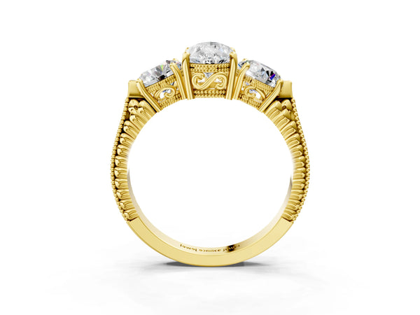 Yellow Gold Pear-Shaped Vintage Three Stone Engagement Ring Setting