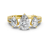Yellow gold Three-Stone Pear Cut Cut Milgrain Pavé Engagement Ring_15