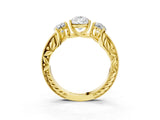 Yellow gold Three-Stone Pear Cut Cut Milgrain Pavé Engagement Ring_18