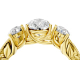 Yellow gold Three-Stone Pear Cut Cut Milgrain Pavé Engagement Ring_19