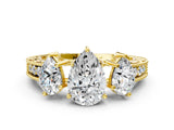 Yellow gold Three-Stone Pear Cut Cut Milgrain Pavé Engagement Ring_3