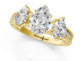 Yellow gold Three-Stone Pear Cut Cut Milgrain Pavé Engagement Ring_4