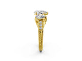 Yellow gold Three-Stone Pear Cut Cut Milgrain Pavé Engagement Ring_5