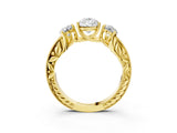 Yellow gold Three-Stone Pear Cut Cut Milgrain Pavé Engagement Ring_6