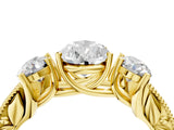Yellow gold Three-Stone Pear Cut Cut Milgrain Pavé Engagement Ring_7