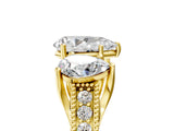 Yellow gold Three-Stone Pear Cut Cut Milgrain Pavé Engagement Ring_8