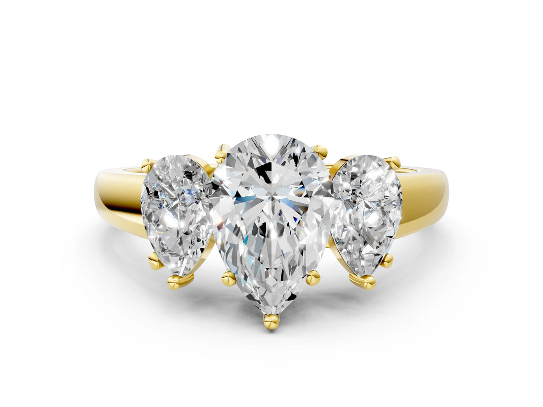Yellow gold Three-Stone Pear Cut Cut Solitaire Ring with Classic Prong Setting_3