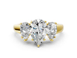 Yellow gold Three-Stone Pear Cut Cut Solitaire Ring with Classic Prong Setting_3