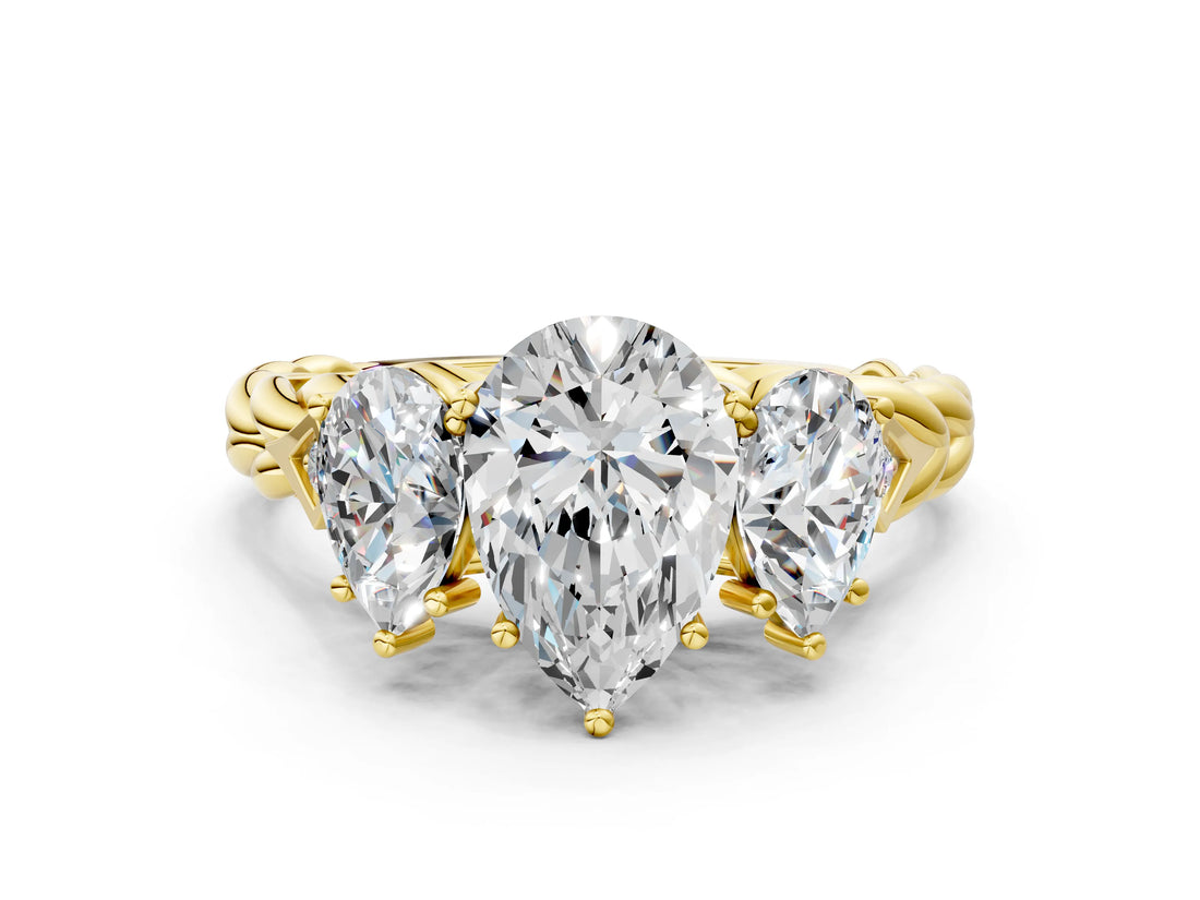 Yellow gold Three-Stone Pear Cut Diamond Braided Band Ring with Four-Prong Setting_37