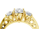 Yellow gold Three-Stone Pear Cut Diamond Cathedral Engagement Ring with Prong Setting_10