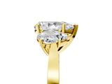 Yellow gold Three-Stone Pear Cut Diamond Cathedral Engagement Ring with Prong Setting_11