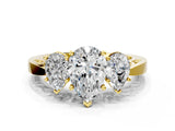 Yellow gold Three-Stone Pear Cut Diamond Cathedral Engagement Ring with Prong Setting_6