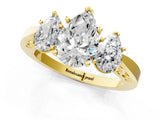 Yellow gold Three-Stone Pear Cut Diamond Cathedral Engagement Ring with Prong Setting_7