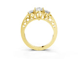 Yellow gold Three-Stone Pear Cut Diamond Cathedral Engagement Ring with Prong Setting_9