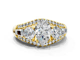 Yellow gold Three-Stone Pear Cut Diamond Engagement Ring with Pave Band and Prong Setting_2