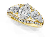 Yellow gold Three-Stone Pear Cut Diamond Engagement Ring with Pave Band and Prong Setting_3