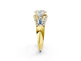 Yellow gold Three-Stone Pear Cut Diamond Engagement Ring with Pave Band and Prong Setting_4