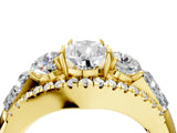 Yellow gold Three-Stone Pear Cut Diamond Engagement Ring with Pave Band and Prong Setting_6