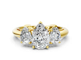 Yellow gold Three-Stone Pear Cut Diamond Engagement Ring with Prong Setting on a White Gold Band_6