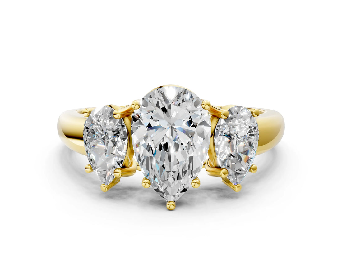 Yellow gold Three-Stone Pear Cut Diamond Engagement Ring with Prong Setting_3
