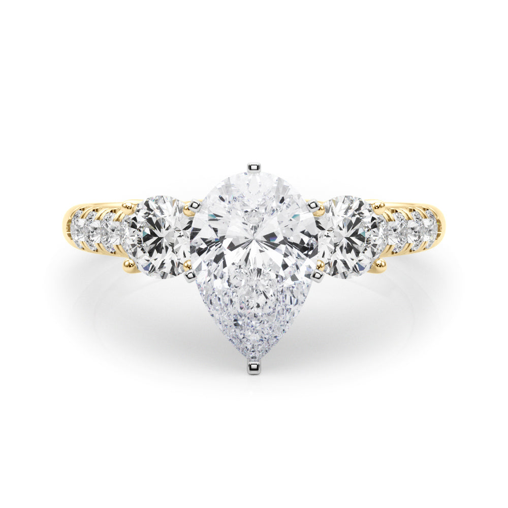 Yellow gold Three-Stone Pear Cut Diamond Pavé Band with Four-Prong Setting 1