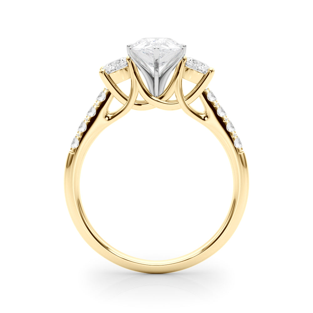 Yellow gold Three-Stone Pear Cut Diamond Pavé Band with Four-Prong Setting 2